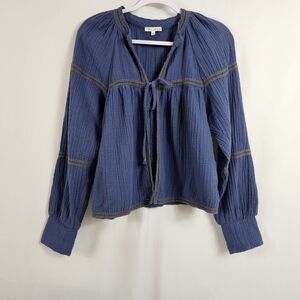 The Odder Side Tie Front Long Sleeve Top in Navy Blue - Size M
